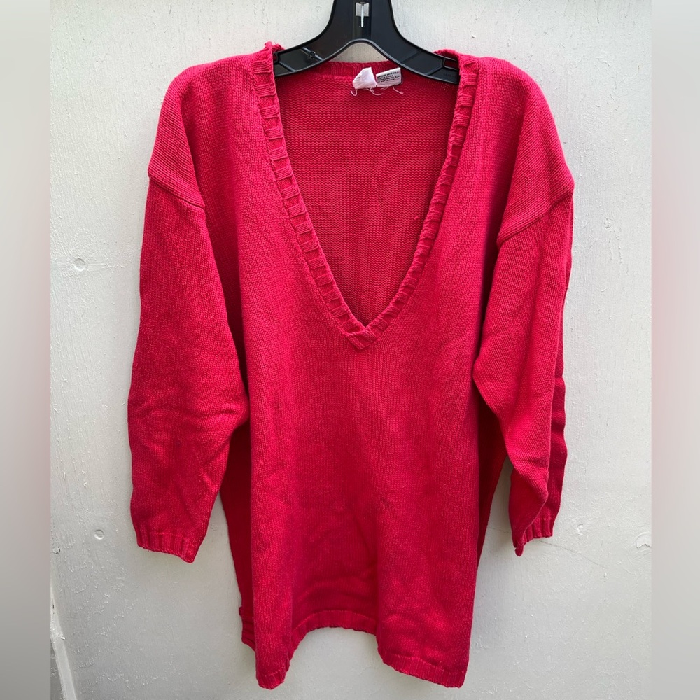 Women's Deep V-Neck Sweater in Red